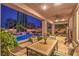 Inviting covered patio and pool area, perfect for outdoor dining and relaxation, featuring stylish furniture at 2982 Hammerwood Dr, Las Vegas, NV 89135
