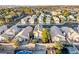 Aerial view of a neighborhood featuring multiple houses, pools, and lush landscaping at 5332 Desert Blossom Rd, Las Vegas, NV 89107