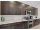 Modern kitchen showcasing stainless steel appliances, sleek cabinetry, and ample countertop space at 8956 Skye Treeline St, Las Vegas, NV 89166