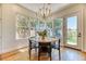 Cozy breakfast nook with natural lighting, modern chandelier, and views of the backyard at 1235 Panini Dr, Henderson, NV 89052