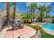 Relaxing patio area by the pool with seating and manicured landscaping at 1624 Ravanusa Dr, Henderson, NV 89052