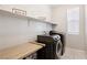 This practical laundry room includes modern appliances, shelving, and a folding area at 172 Lunga Ave, Henderson, NV 89011