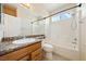 Bathroom with granite-look counter, integrated sink, and shower-tub combination at 2020 S Omaha Ave, Pahrump, NV 89048