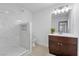 Bathroom featuring walk-in shower, modern vanity with vessel sink, and stylish fixtures at 2408 Berkley Ave, Las Vegas, NV 89101