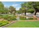 Scenic community pond surrounded by lush greenery and mature trees, offering a peaceful and natural setting at 3201 Beacon Shores Cir, Las Vegas, NV 89117