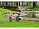 Beautiful pond view with ducks and ducklings swimming, lush grass, and mature trees creating a tranquil atmosphere at 3201 Beacon Shores Cir, Las Vegas, NV 89117
