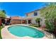 Gorgeous backyard with a sparkling pool, lush plants, green lawn, and a shaded pergola with outdoor seating at 3717 Shanagolden St, Las Vegas, NV 89129