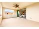 Balcony with ceiling fan and views leading into main bedroom at 454 Rosina Vista St, Las Vegas, NV 89138