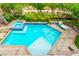 Breathtaking overhead view of the refreshing pool and spa surrounded by lush landscaping and cozy seating at 454 Rosina Vista St, Las Vegas, NV 89138