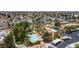 Overhead view of the community pool, mature landscaping, and surrounding residential neighborhood at 5166 S Jones Blvd # 205, Las Vegas, NV 89118