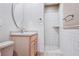 Cozy bathroom features a vanity with light wood cabinets, granite countertop and a fully tiled shower at 9111 W Stephen Ave, Las Vegas, NV 89149