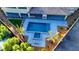 Aerial view of backyard with a sparkling pool, jacuzzi, and outdoor seating area at 9865 Bright Angel Way, Las Vegas, NV 89149