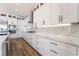 Close up of the kitchen, showcasing white cabinets, marble backsplash, and stainless steel appliances at 1016 Eaglewood Dr, Las Vegas, NV 89144