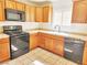Well-equipped kitchen with black appliances, plenty of natural light and tile backsplash at 1951 Teepee Rd, Pahrump, NV 89048