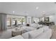 Spacious living room featuring a modern sectional, and sliding doors to the pool area at 2250 Bowie Cir, Henderson, NV 89014