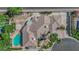 Stunning aerial view of a home with a lush backyard, sparkling pool, and a well-maintained tile roof at 4418 Desert Bloom Ct, Las Vegas, NV 89129