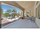 Charming covered patio with outdoor seating overlooking a private backyard with a pool at 7408 Via Fiorentino St, Las Vegas, NV 89131