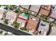 Stunning aerial view of property featuring a beautiful pool, lush greenery, and well-maintained landscaping at 9205 Desert Village Ave, Las Vegas, NV 89147
