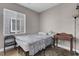 Simple bedroom with a single bed, small desk, and window with blinds at 9840 Chief Sky St, Las Vegas, NV 89178