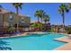 Inviting community pool featuring clear blue water and surrounding palm trees at 23 Hudson Canyon St # 3, Henderson, NV 89012