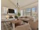 Bright living room featuring a modern fireplace, vaulted ceilings, and natural light at 6639 Tranquil Seas Ct, Las Vegas, NV 89139