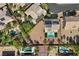 Aerial view of the property highlighting the pool, solar panels, and landscaping at 7221 Harlow St, Las Vegas, NV 89131