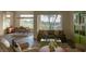Open-concept living area with hardwood floors and lots of natural light next to the dining area with beautiful view at 9 Knob Oak Dr, Henderson, NV 89052