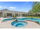 Luxury backyard boasts a sparkling pool and spa with lush landscaping at 11926 Port Labelle Dr, Las Vegas, NV 89141