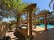Luxury outdoor space with a built-in grill, seating, and pool view, perfect for relaxing or hosting gatherings at 1800 Amarone Way, Henderson, NV 89012