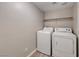 Laundry room with a washer, dryer, and an overhead shelf for added storage at 208 Genesee Point St, Henderson, NV 89074