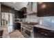 Close-up of a kitchen featuring a professional-grade stainless steel range and modern appliances at 340 Autumn Palace Ct, Las Vegas, NV 89144
