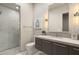 Bathroom featuring glass shower door and modern vanity at 515 Serenity Point Dr, Henderson, NV 89012