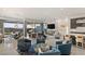 Open-concept living room boasts a fireplace, bar, and views from the large sliding glass doors to the outdoor patio at 515 Serenity Point Dr, Henderson, NV 89012