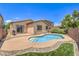 Backyard featuring a private pool, patio, green grass, and rock landscaping at 5528 Stone Lagoon St, North Las Vegas, NV 89031