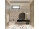 Modern bathroom with sleek fixtures, bathtub, and stylish black and white patterned floor at 1224 Powerpack Ct, Henderson, NV 89012