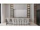 Modern kitchen with sleek cabinetry, a full marble backsplash, and seating for six at the kitchen island at 1224 Powerpack Ct, Henderson, NV 89012