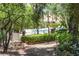 Beautiful pool area viewed through trees and shrubbery with lounge chairs and privacy at 1912 Summer Pine Ct # 102, Las Vegas, NV 89134