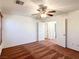 The bright bedroom features a ceiling fan and easy access to other areas of the home at 1995 Sundown Canyon Dr, Henderson, NV 89014