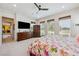 Comfortable main bedroom with neutral walls and large windows with backyard views at 5095 E Long Leaf Ct, Pahrump, NV 89061