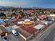 Panoramic aerial view showcases the property, its spacious lot, and the Las Vegas skyline in the distance at 7477 Ullom Dr, Las Vegas, NV 89139