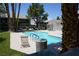 Exterior view of a sparkling community pool area with apartments and palm trees at 2898 Violet Ln # 0, Henderson, NV 89074