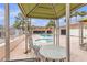 Relaxing pool and spa area with shade structures and lounge seating under a clear blue sky at 3151 Soaring Gulls Dr # 1179, Las Vegas, NV 89128