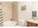 Clean bathroom with a shower-tub combination, modern toilet, and stylish vanity at 4200 S Valley View Blvd # 3053, Las Vegas, NV 89103