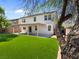 Expansive backyard with artificial grass and covered patio offers a great space to entertain guests at 4905 Apache Valley Ave, Las Vegas, NV 89131