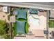 Aerial view of backyard featuring a pool, outdoor kitchen, pergola and trampoline at 747 Canyon Crest Dr, Las Vegas, NV 89123
