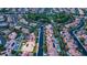 Aerial view of a neighborhood showcasing well-maintained homes with pools and desert landscaping at 213 Villa Borghese St, Las Vegas, NV 89138