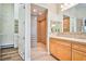 Bathroom featuring vanity, walk-in closet and glass block shower at 213 Villa Borghese St, Las Vegas, NV 89138