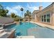 Lush backyard with a pool and spa offers a luxurious retreat for relaxation and outdoor enjoyment at 277 Dark Forest Ave, Las Vegas, NV 89123
