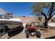 Large backyard with space for parking recreational vehicles and outdoor entertaining at 3236 Manzanita Ln, Laughlin, NV 89029
