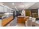 Modern kitchen features stainless steel appliances, island and views of the city skyline at 3726 Las Vegas Blvd # 606, Las Vegas, NV 89158